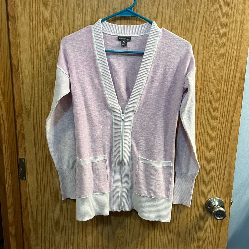 Eddie Bauer Half Zip Pink Wash Cardigan w/ Pockets Size Small